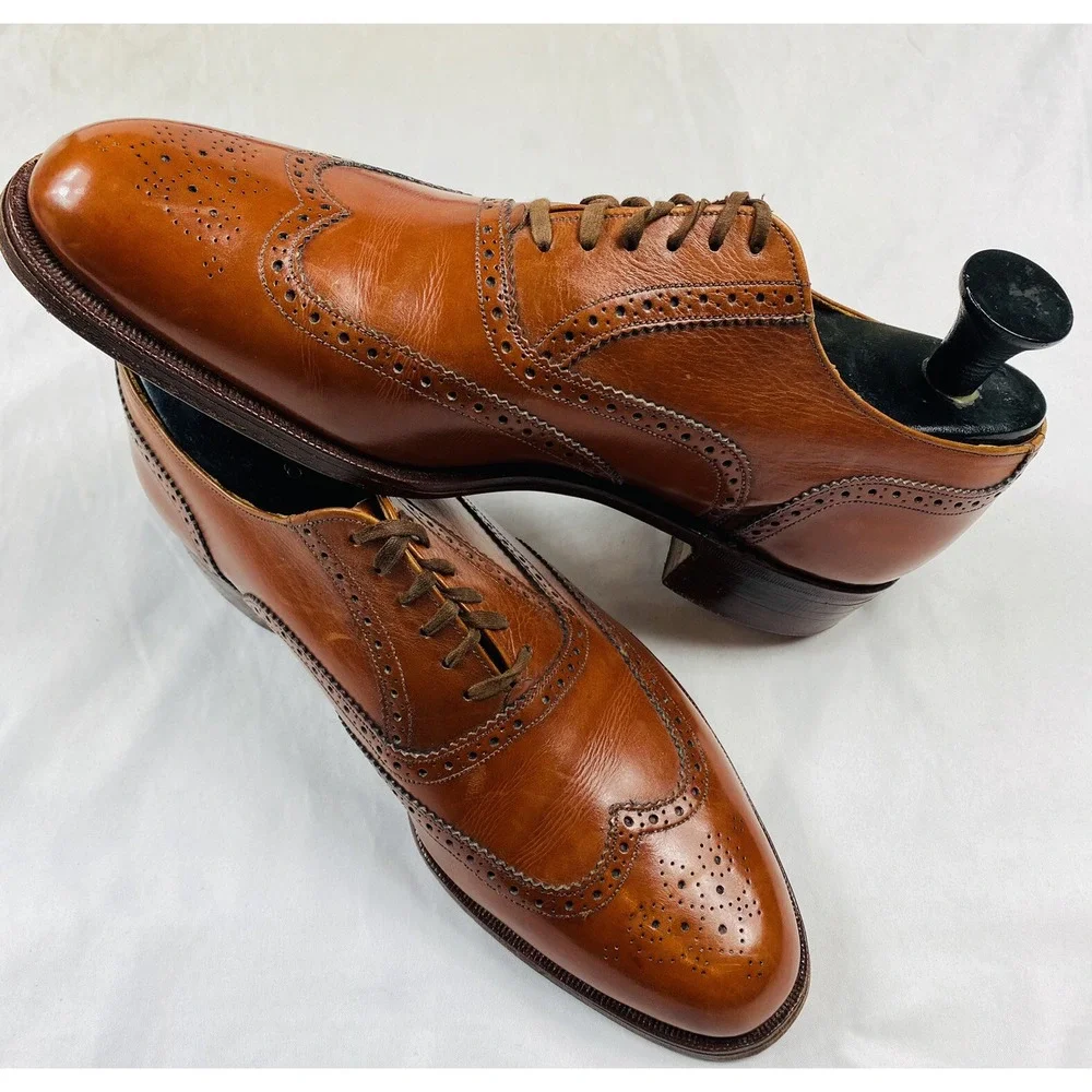 Cole Haan Hand Lasted Made In England Amber Brown Leather Wingtip Mens 10D